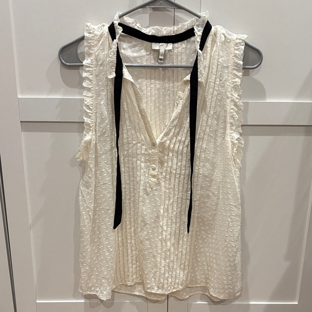 Joie Cream Textured Blouse with Black Ties